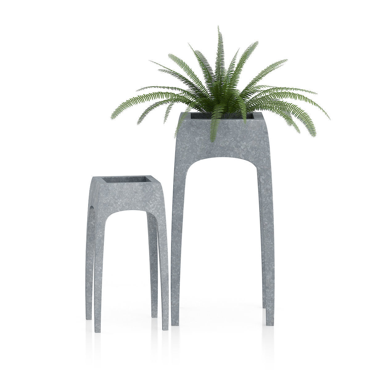 Plants two concrete planters with plant in middle 3D print model_1