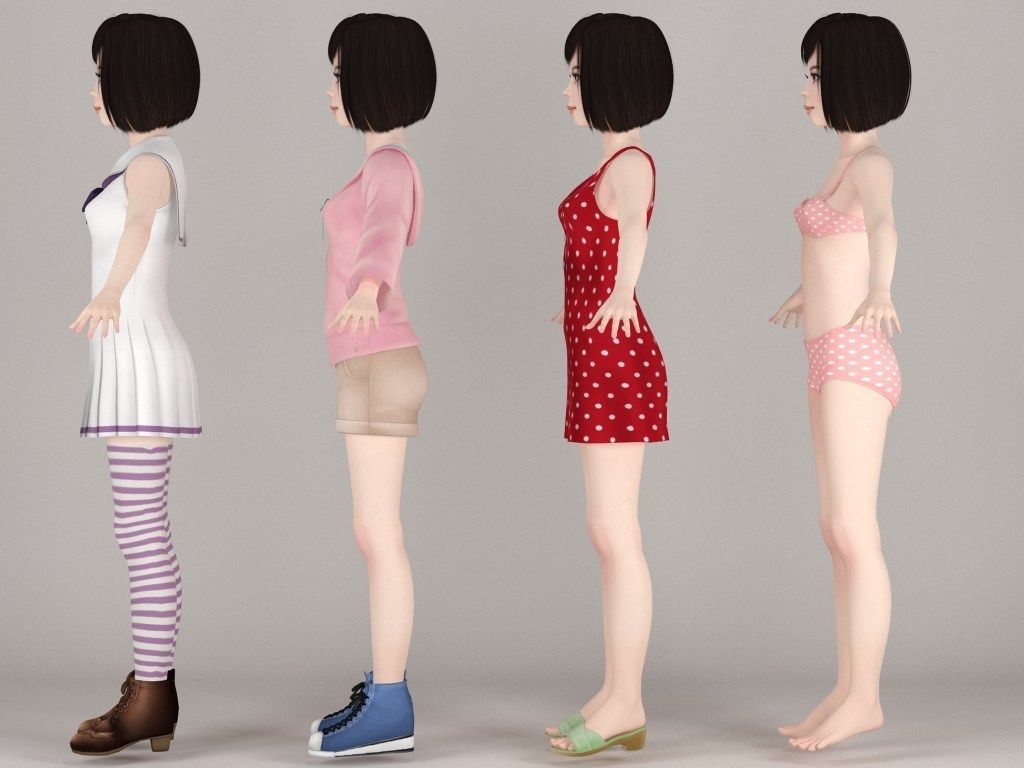  T pose nonrigged model of Harumi with various outfit  3D model_4