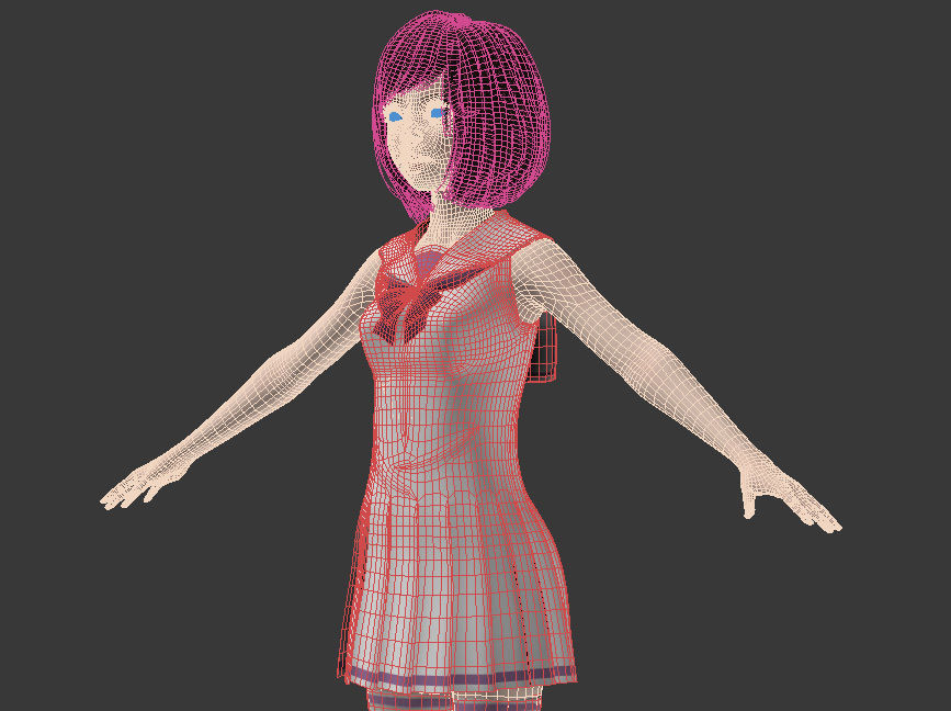 T pose rigged model of Harumi with various outfit 3D model_9