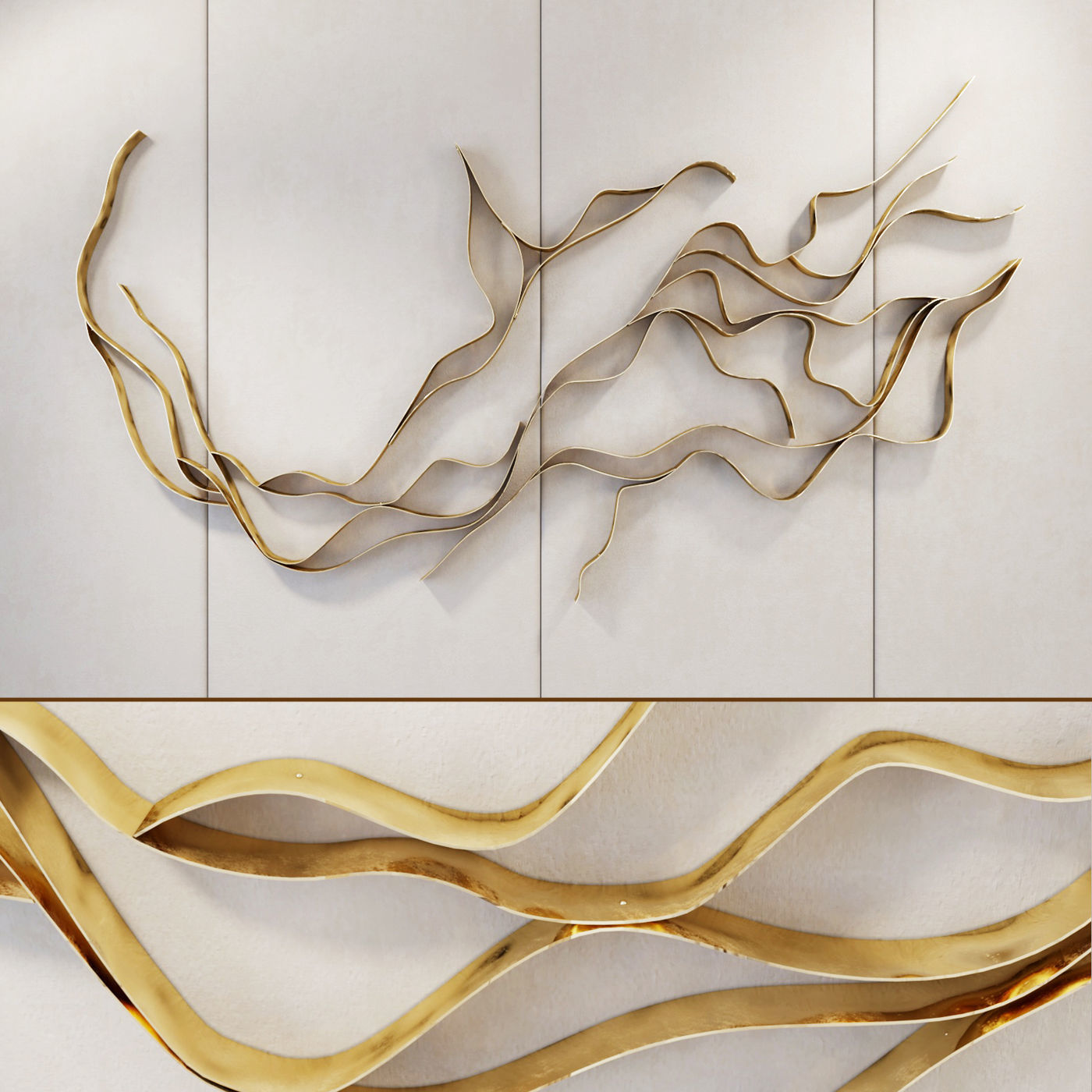 composition Waves Metal wall panel 3D model_0