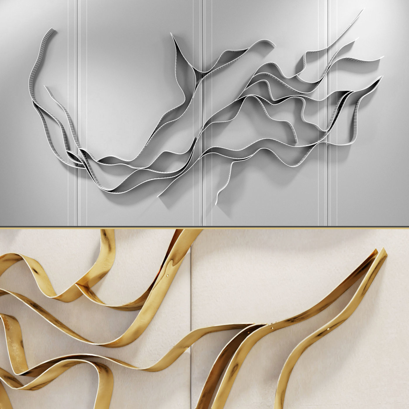 composition Waves Metal wall panel 3D model_2