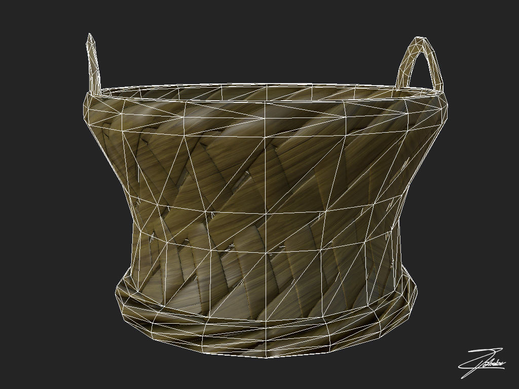 Wicker basket 3 Low-poly 3D model_4
