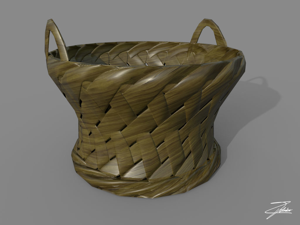 Wicker basket 3 Low-poly 3D model_1