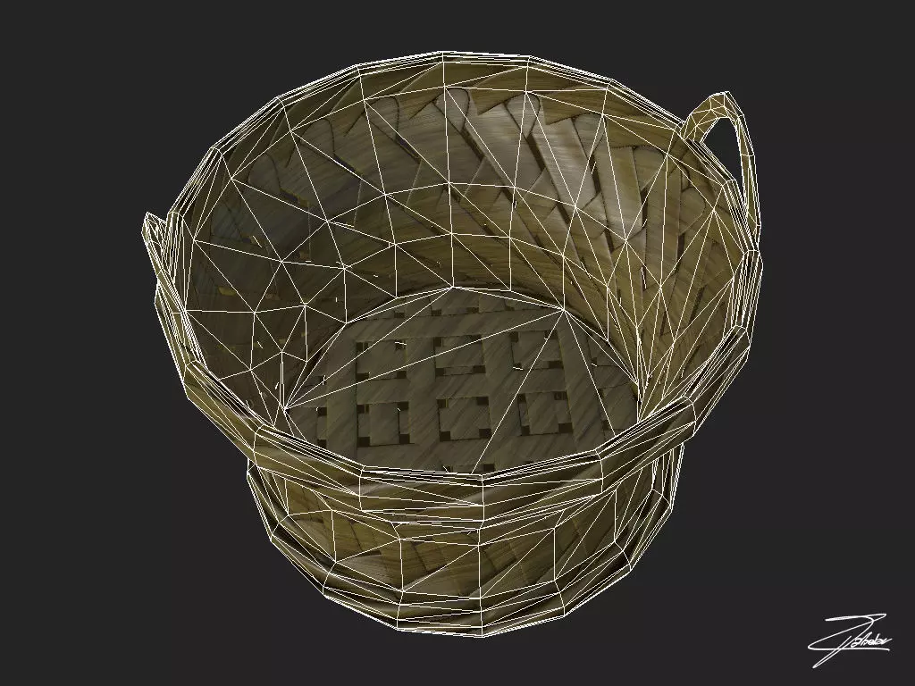 Wicker basket 3 Low-poly 3D model_0