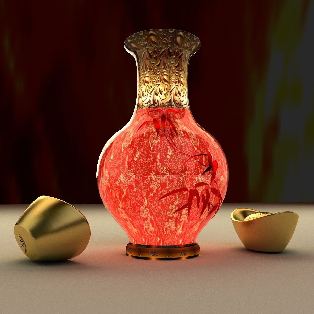 Chinese vase and Yuanbao 3D model_1