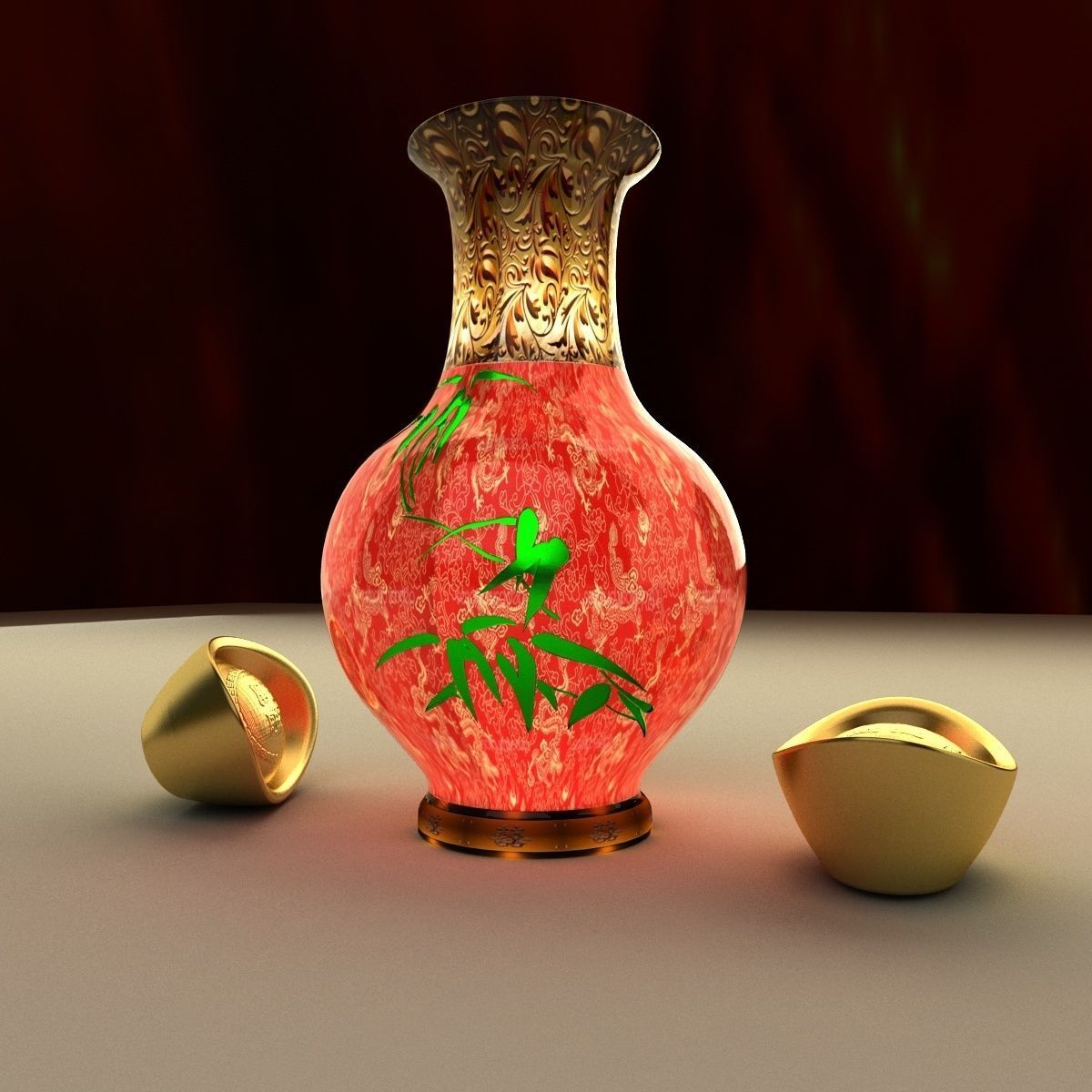 Chinese vase and Yuanbao 3D model_3