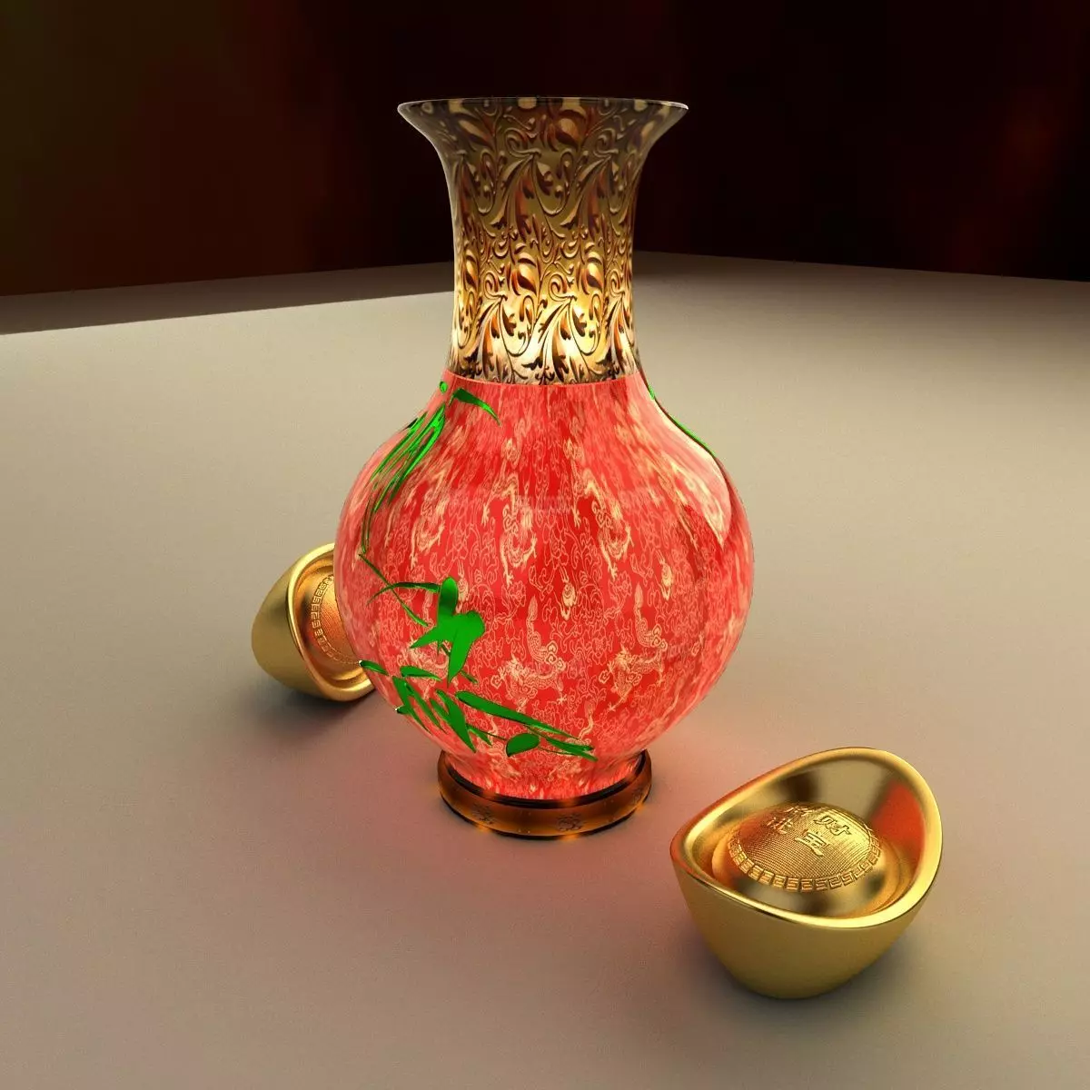 Chinese vase and Yuanbao 3D model_0