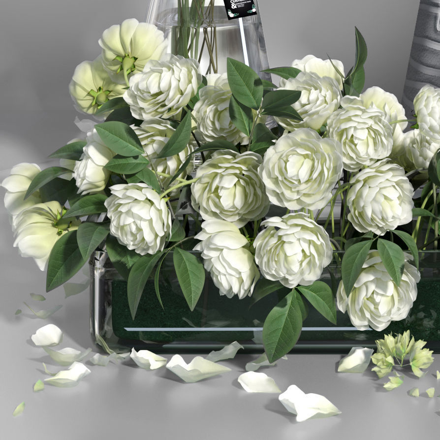 Realistic Natural Fresh Peonies in Different Vases 3D model_13