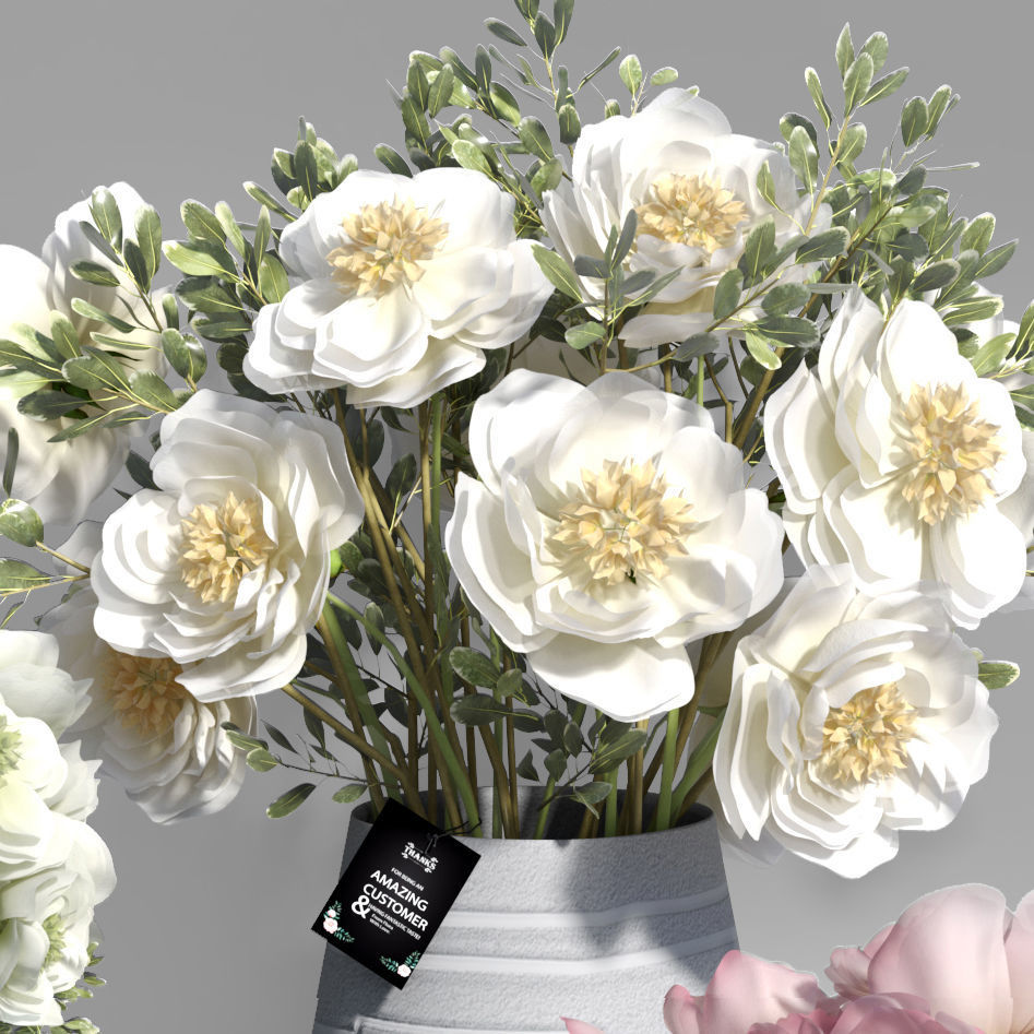Realistic Natural Fresh Peonies in Different Vases 3D model_19