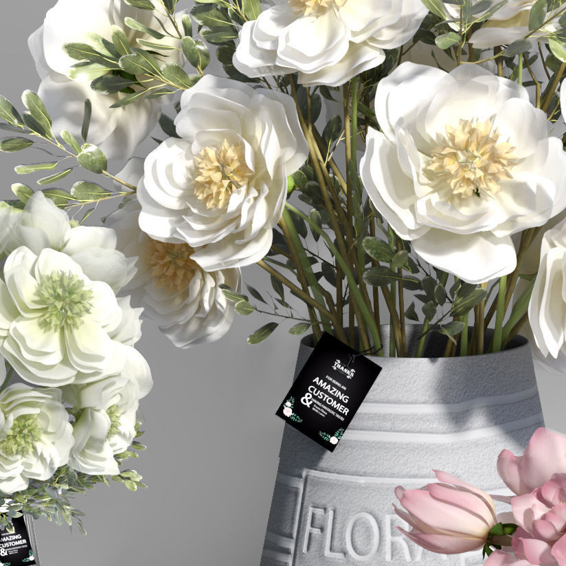 Realistic Natural Fresh Peonies in Different Vases 3D model_21