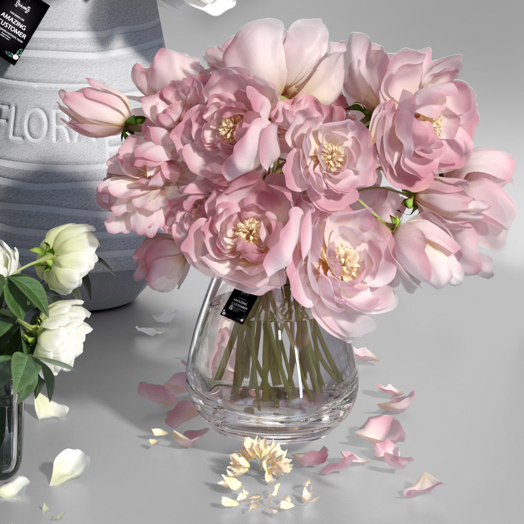 Realistic Natural Fresh Peonies in Different Vases 3D model_10