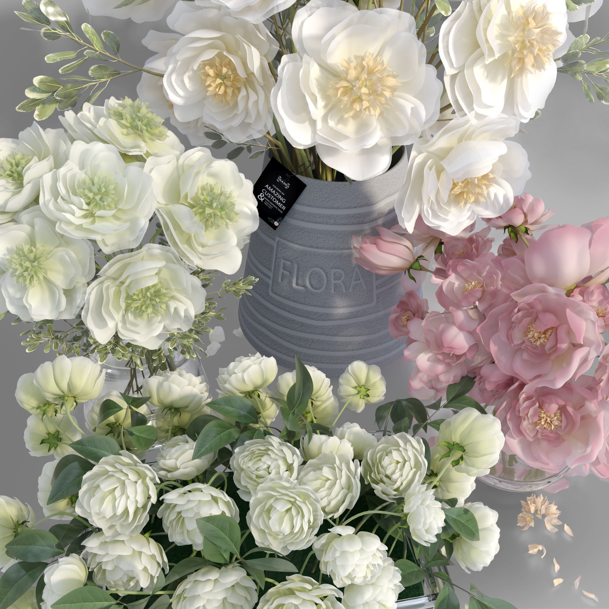 Realistic Natural Fresh Peonies in Different Vases 3D model_6