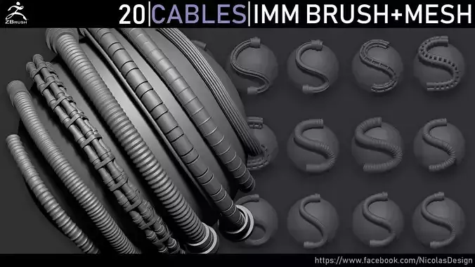 Zbrush - Cables IMM Brush and Meshes 3D model