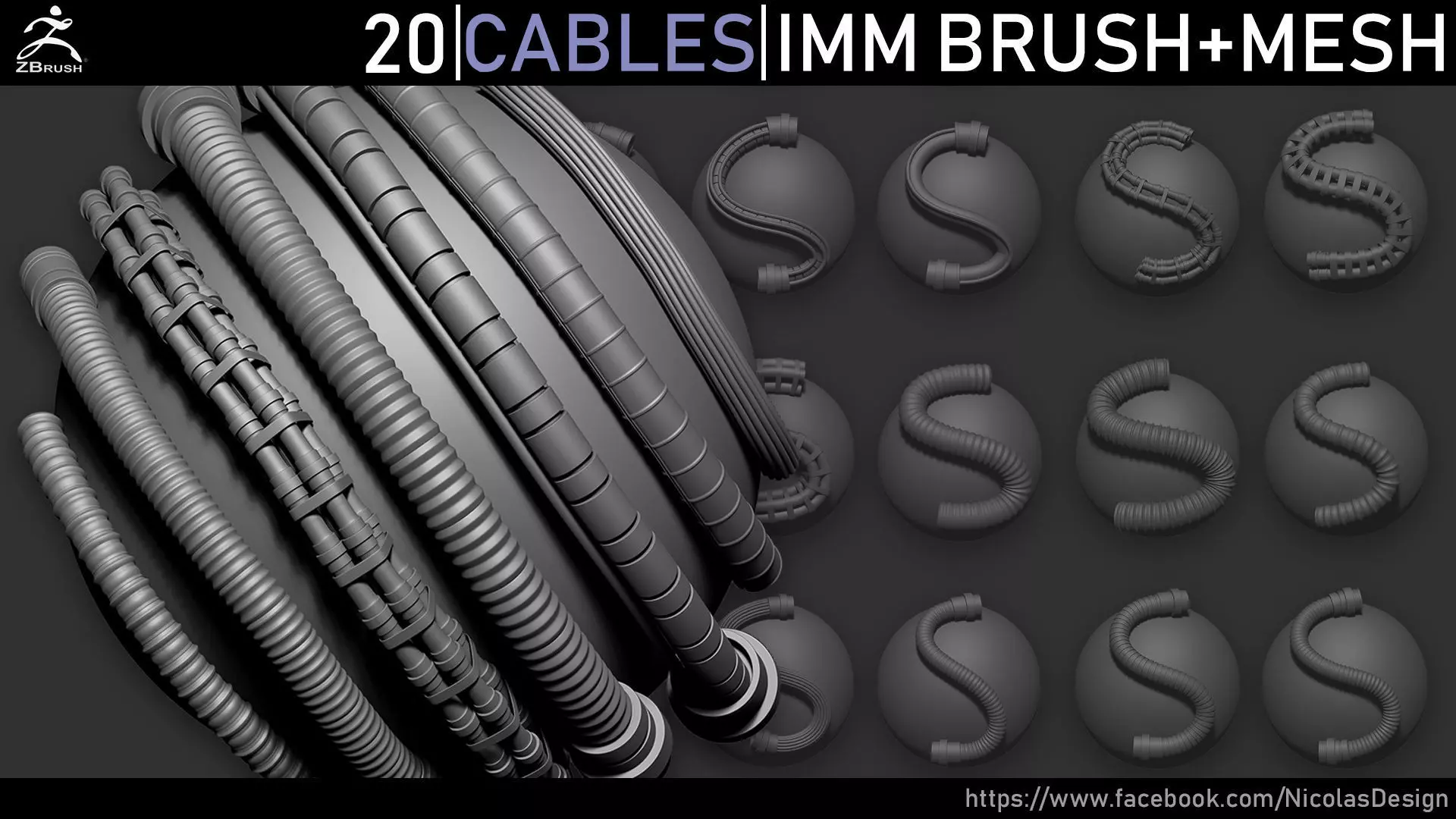 Zbrush - Cables IMM Brush and Meshes 3D model_0