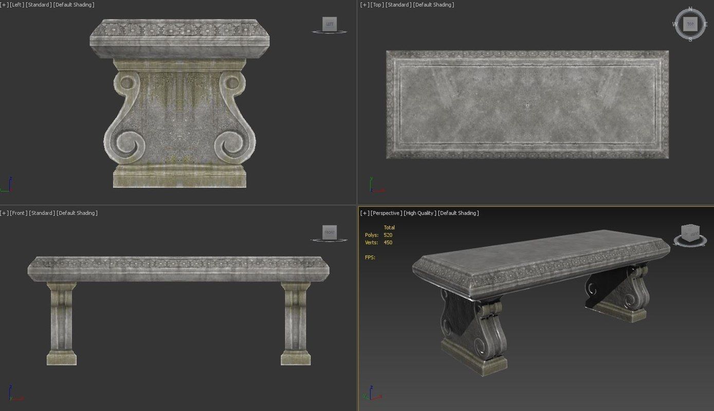 Stone Bench PBR Game Ready Low-poly 3D model_7
