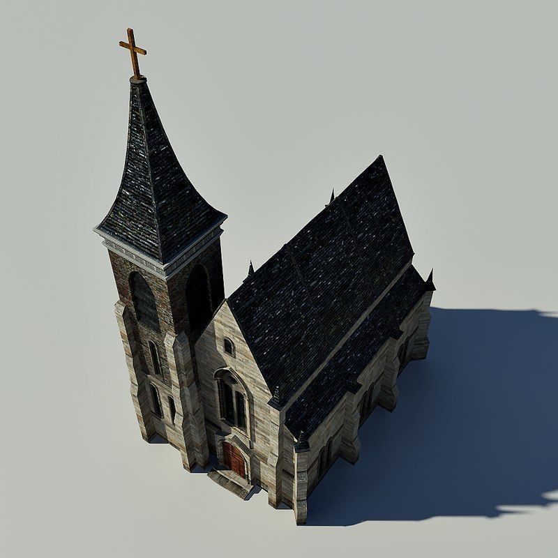 Church with cross on top Low-poly 3D model_5