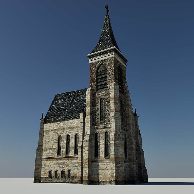 Church with cross on top Low-poly 3D model_2