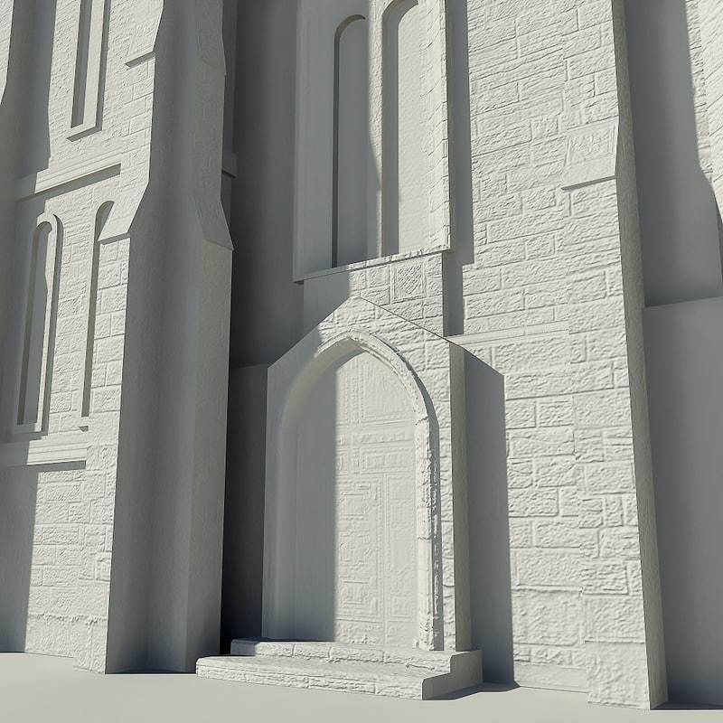 Church with cross on top Low-poly 3D model_7