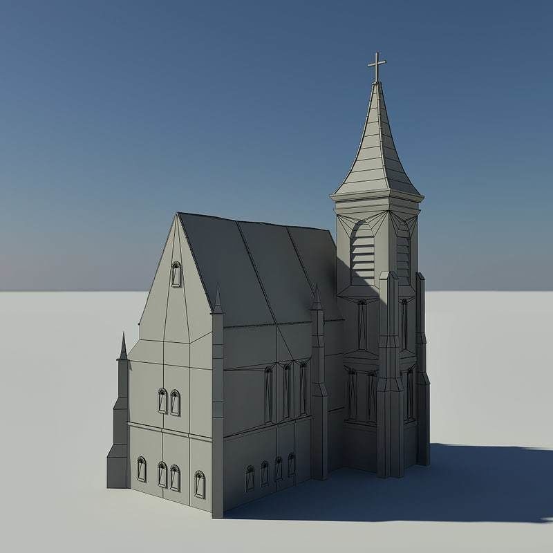 Church with cross on top Low-poly 3D model_8