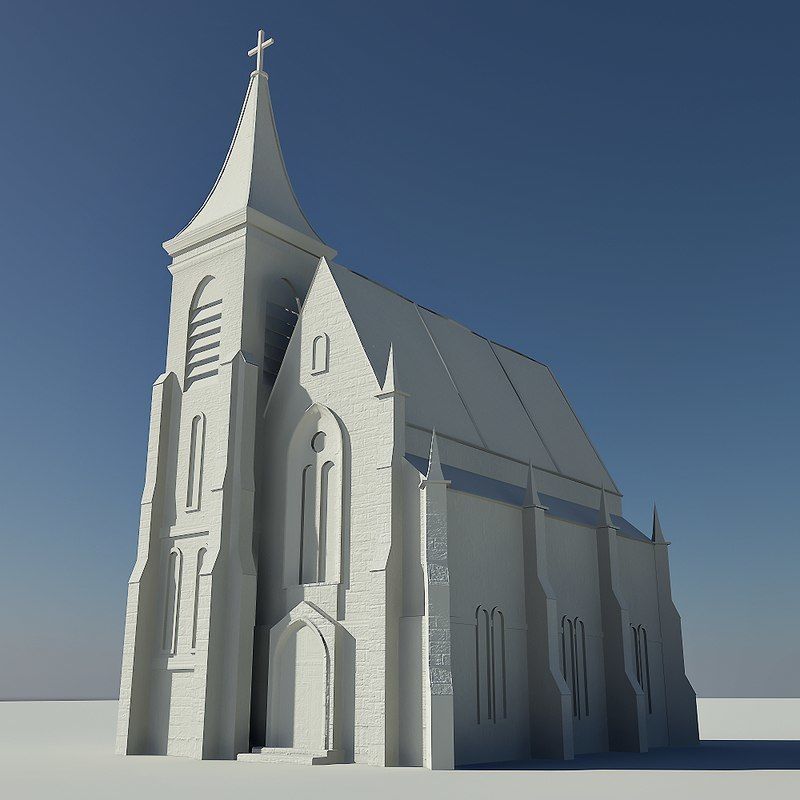 Church with cross on top Low-poly 3D model_3