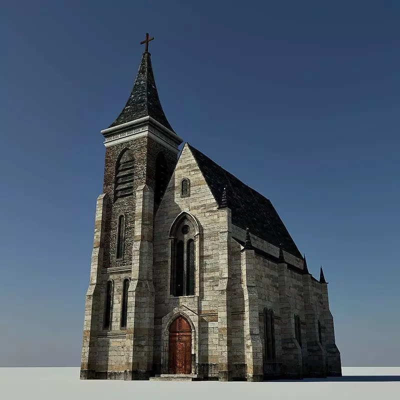 Church with cross on top Low-poly 3D model_0