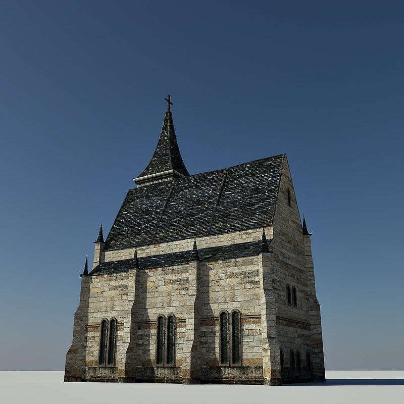 Church with cross on top Low-poly 3D model_4
