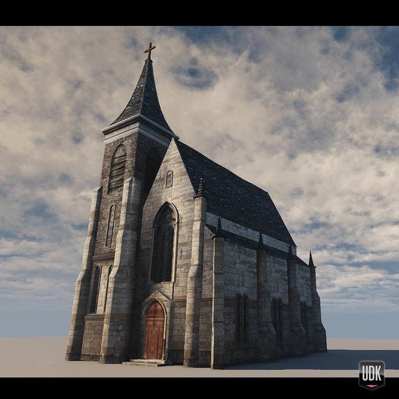 Church with cross on top Low-poly 3D model_1