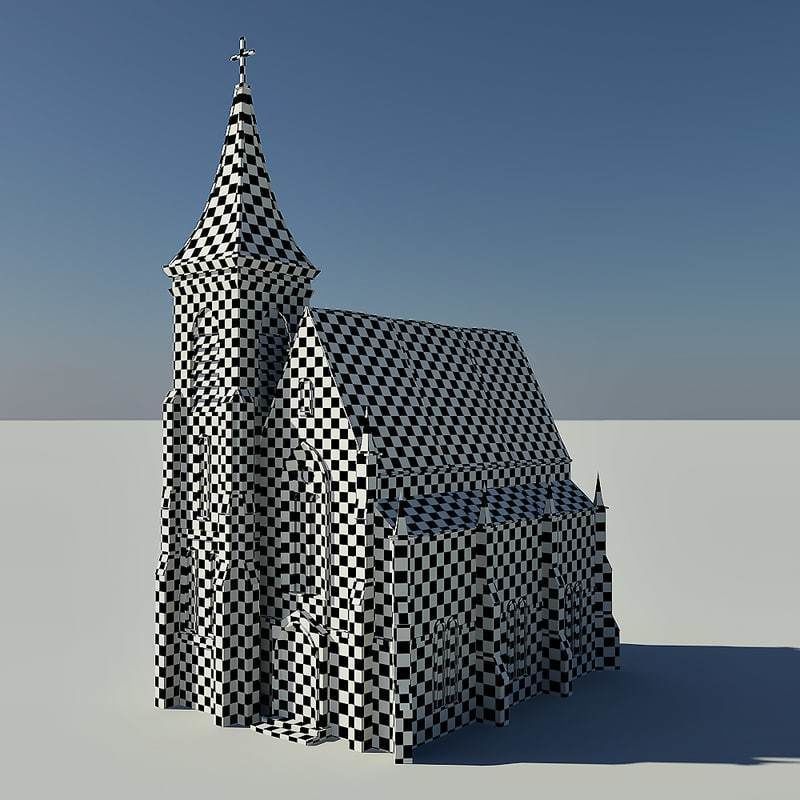 Church with cross on top Low-poly 3D model_10