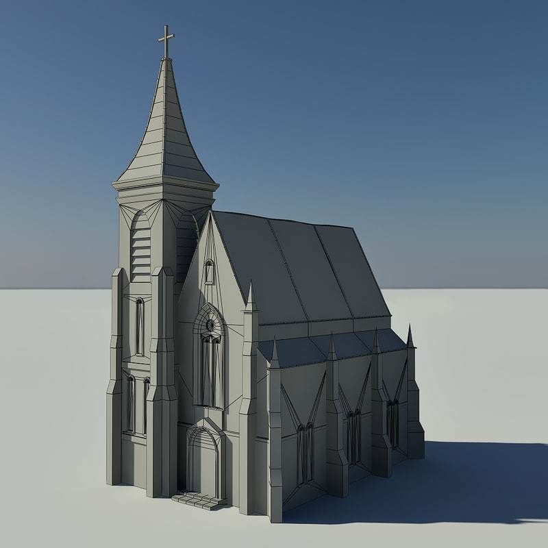 Church with cross on top Low-poly 3D model_6