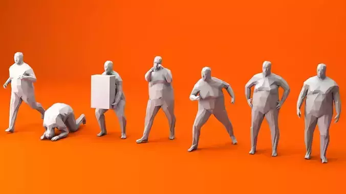 7 Fat Lowpoly People Low-poly 3D model