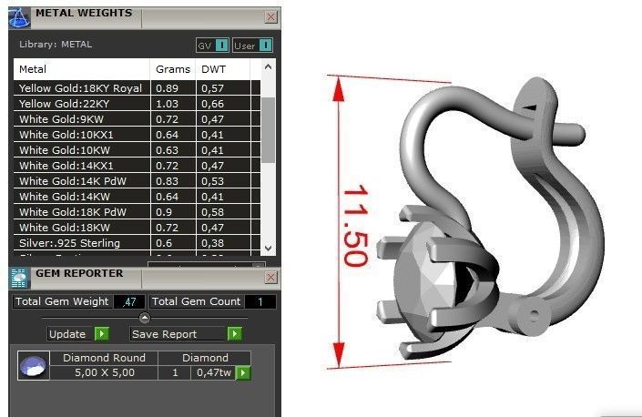 Earrings with gem 5mm 3D print model_2