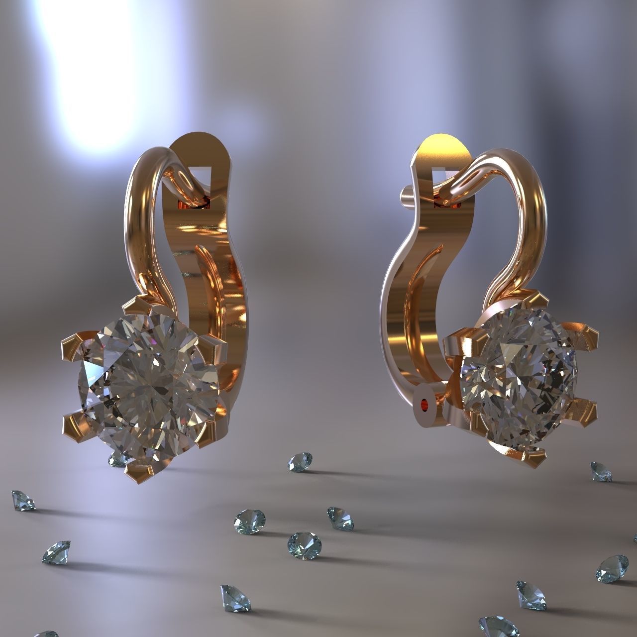 Earrings with gem 5mm 3D print model_1