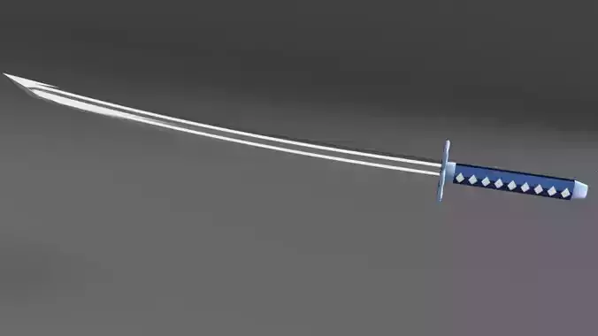 Low Poly Samurai Katana Sword Blue Flower Weapon Semi Realistic