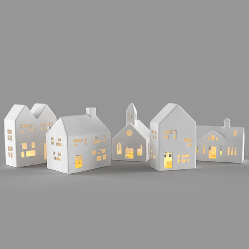 White ceramic houses 3D model