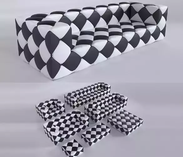 Sofa set 2 checkered 3D model