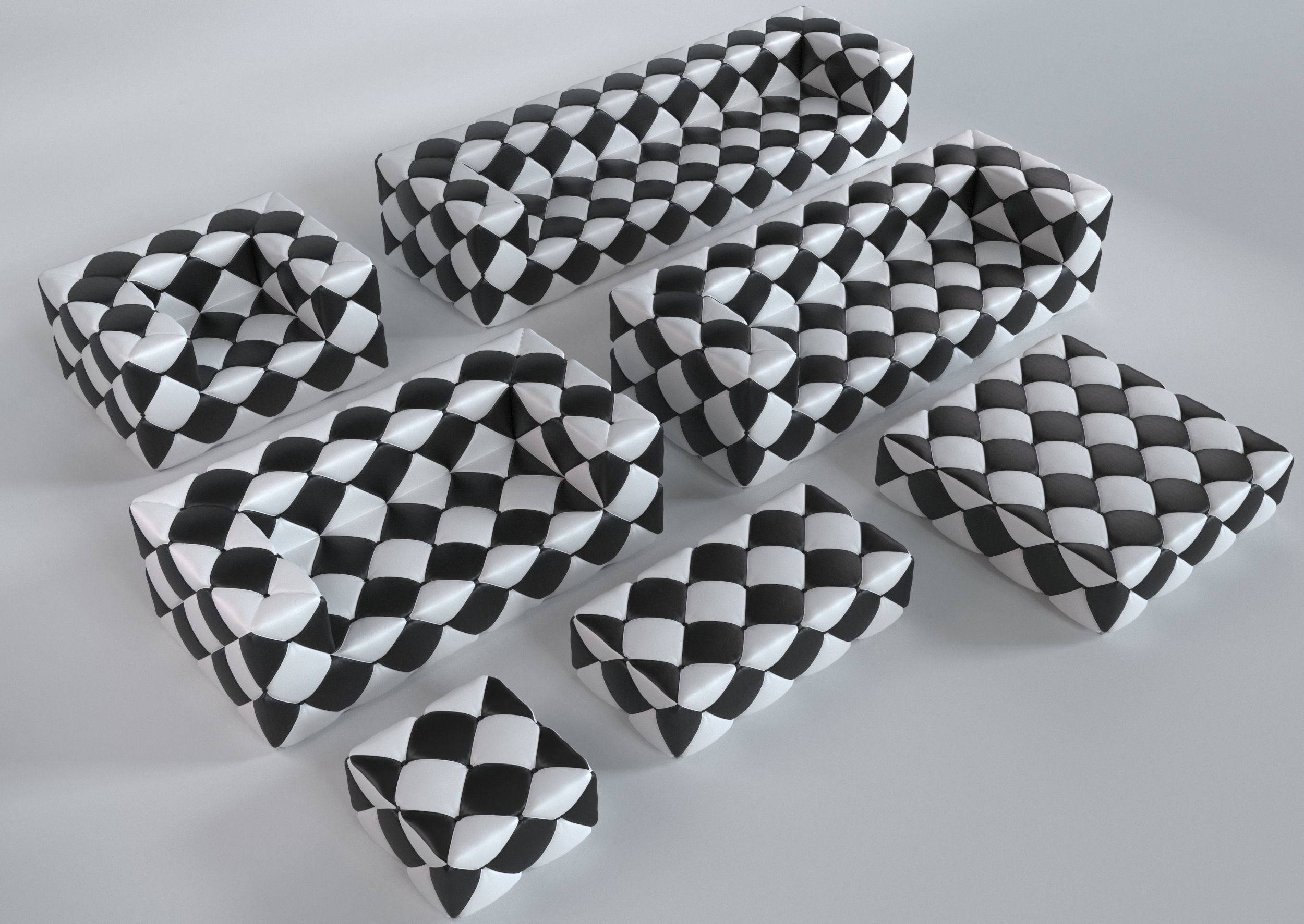 Sofa set 2 checkered 3D model_2