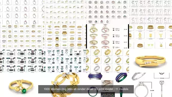 1000 Women ring 3dm stl render detail 3D print model 3D Model Collection