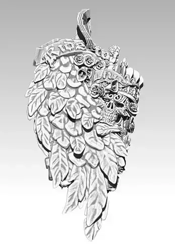 Detailed Pendant Ride to Live with King Skull Crown Wings Angels