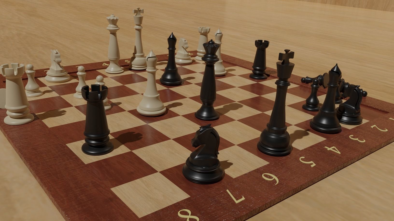 Chess Board with detailed Pieces Free 3D model_4