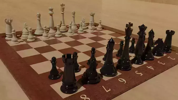 Chess Board with detailed Pieces Free 3D model