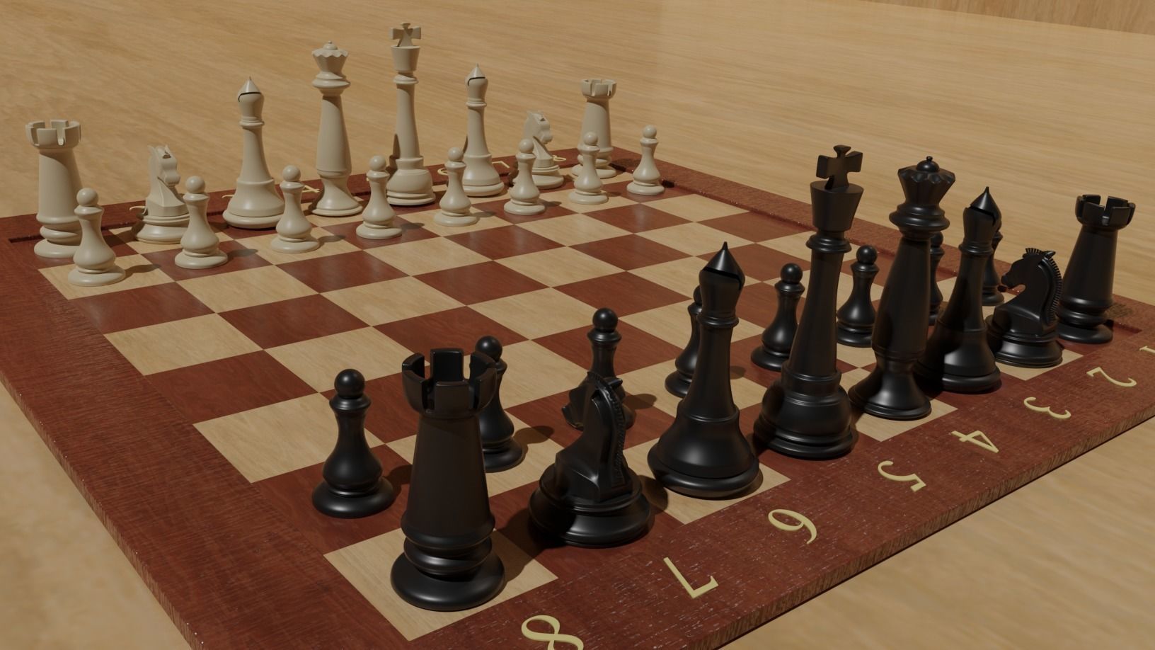 Chess Board with detailed Pieces Free 3D model_5