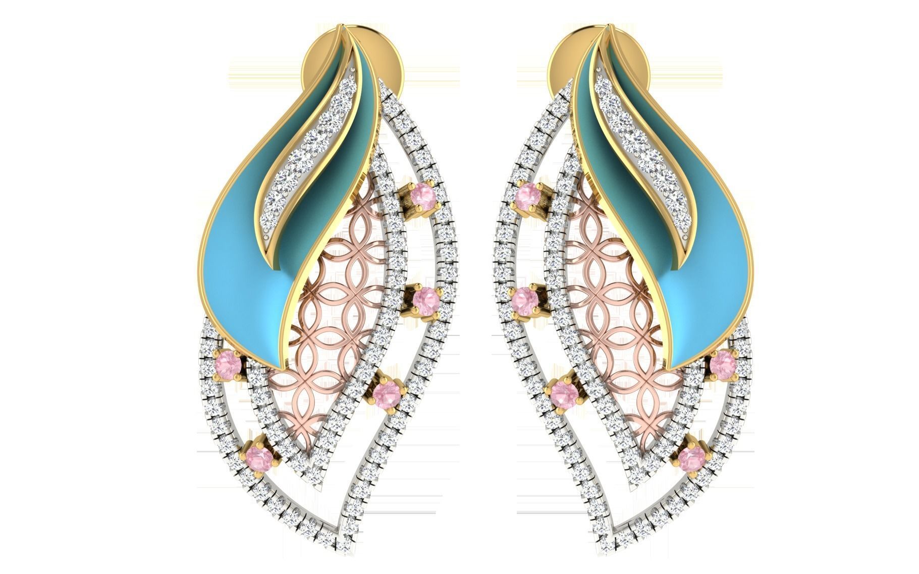 Women pendant earrings set 3dm stl render detail 3D print model 3D print model_4