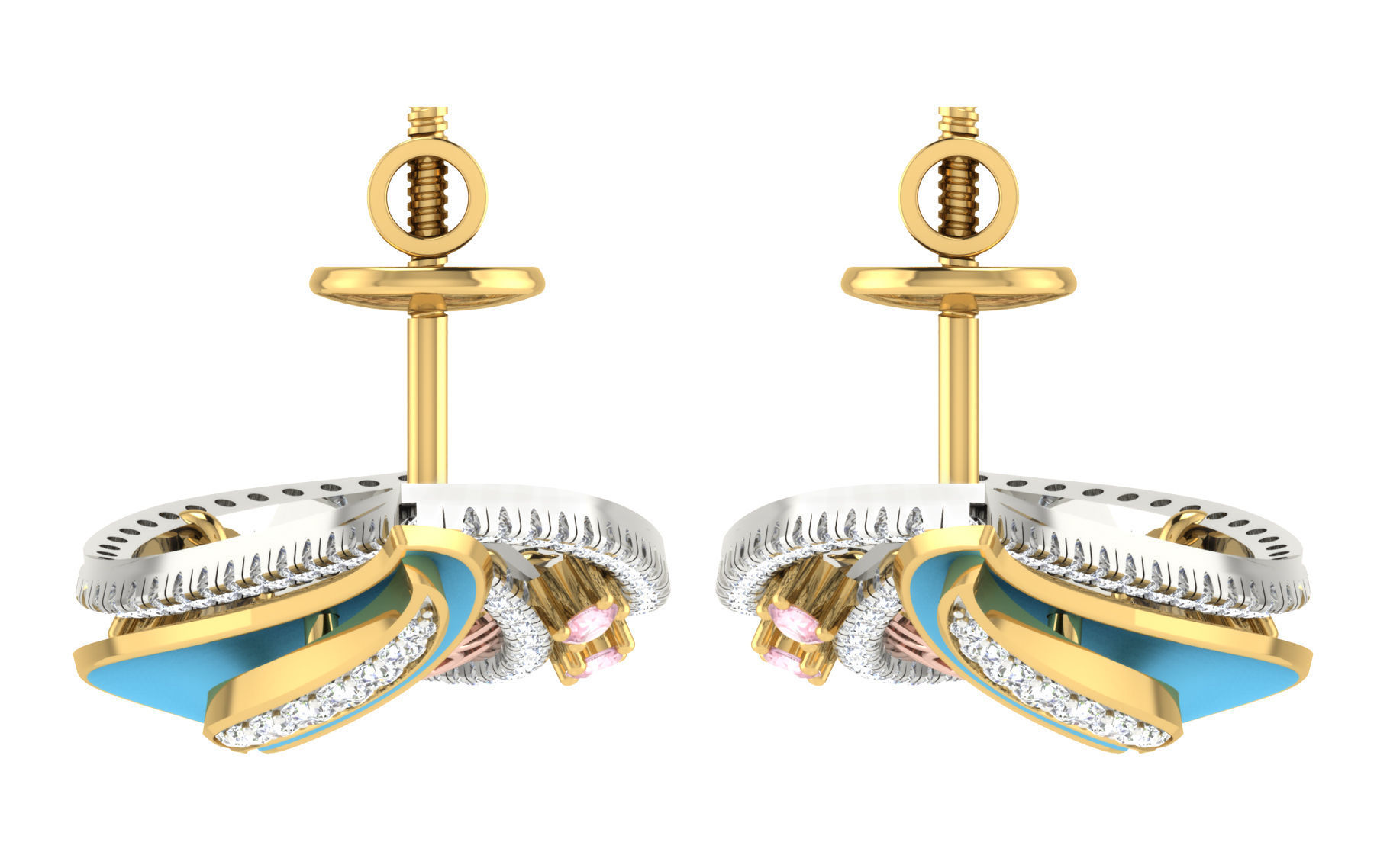 Women pendant earrings set 3dm stl render detail 3D print model 3D print model_7