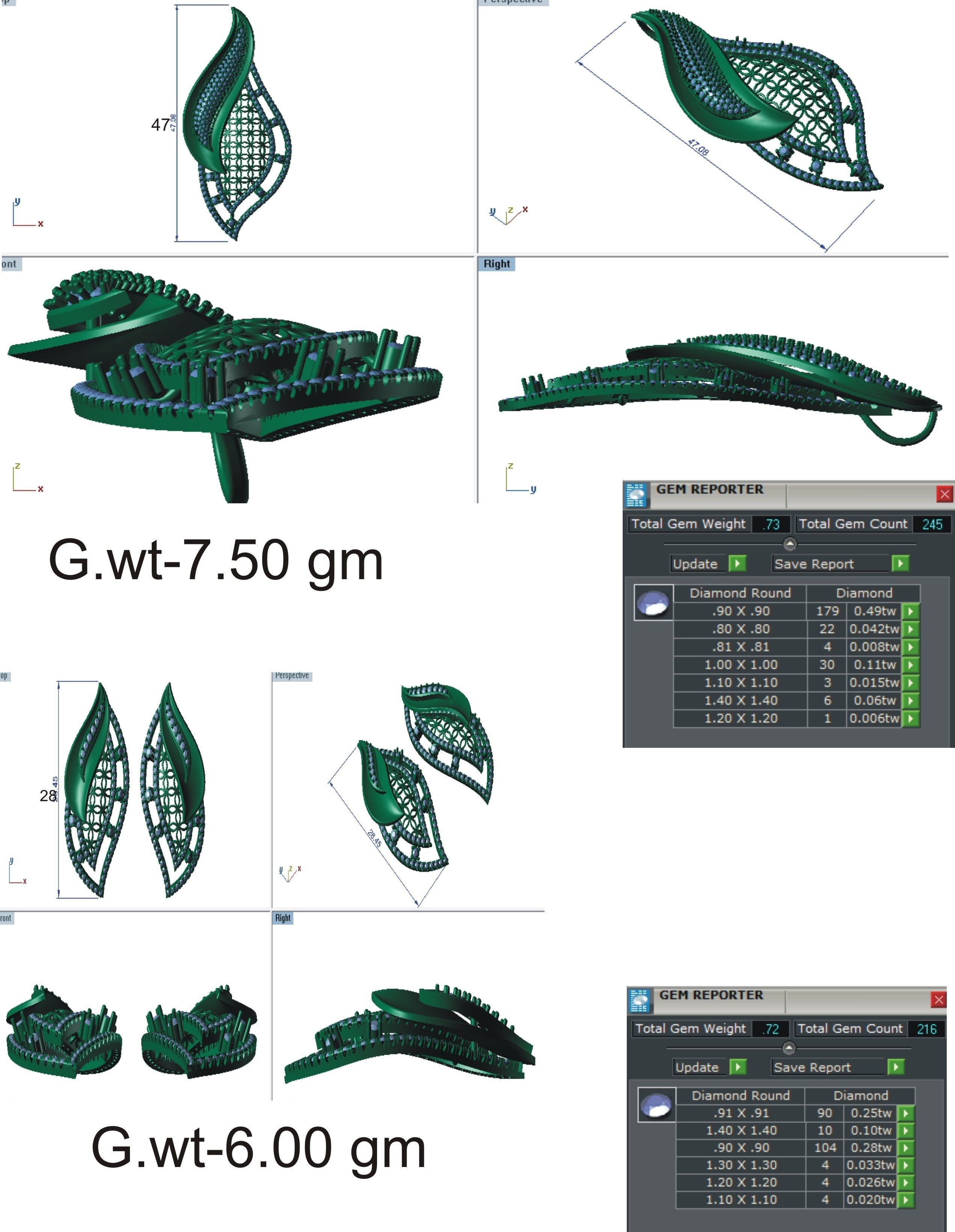 Women pendant earrings set 3dm stl render detail 3D print model 3D print model_16