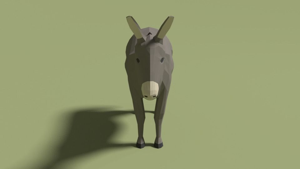 Low Poly Cartoon Donkey Low-poly 3D model_2