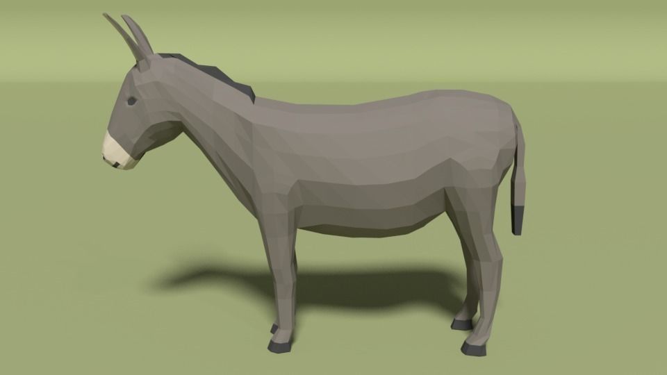 Low Poly Cartoon Donkey Low-poly 3D model_1