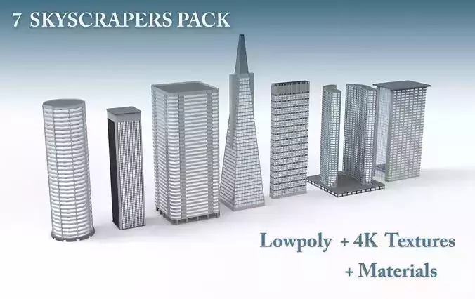 Skyscrapers Pack 7 modern commercial buildings