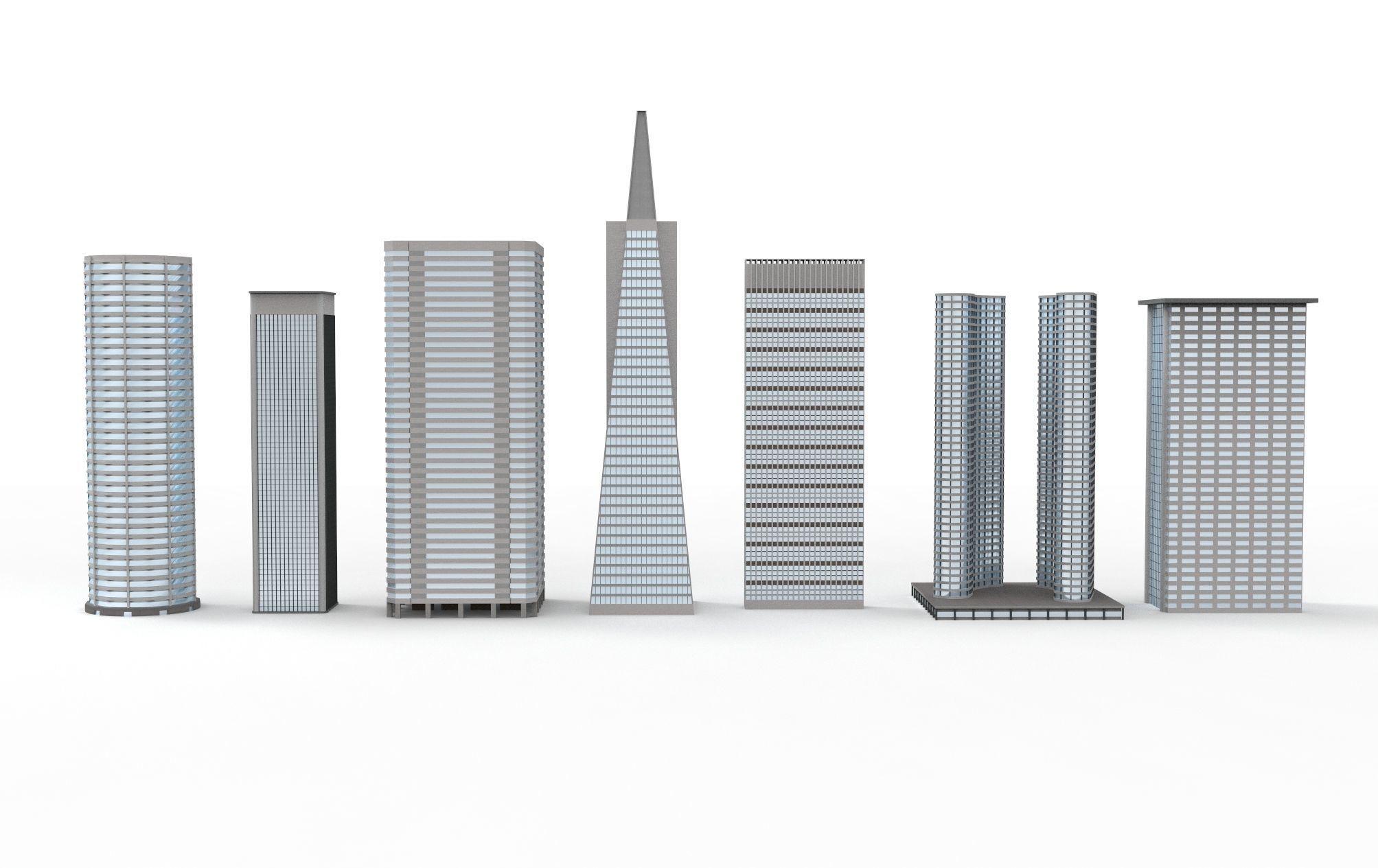 Skyscrapers Pack 7 modern commercial buildings 3D model_1
