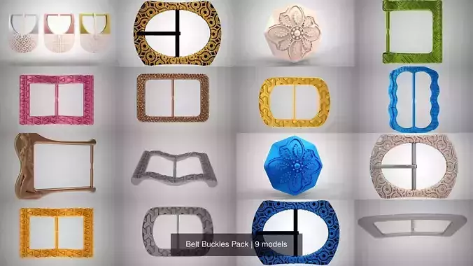  Belt Buckles Pack 3D Model Collection