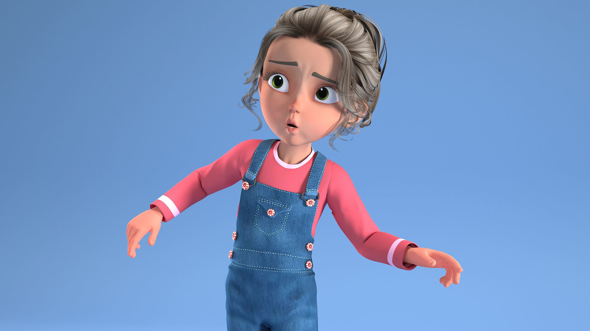 CARTOON GIRL - riggged child  3D model_12
